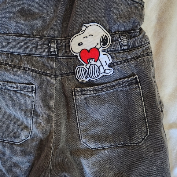 Zara Girls Peanuts Snoopy Woodstock Black Denim Overalls Size 9/10 - Picture 8 of 8
